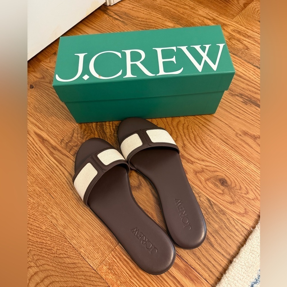 NIB J.Crew Georgina Sandals in Canvas and Leather Strap Slide Sandals size 8 - Picture 2 of 7